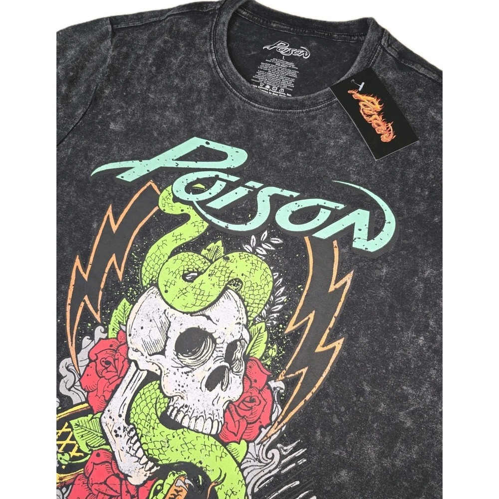 Poison Skulls and Snakes Hard Rock Band‎ Mineral Wash Tee L